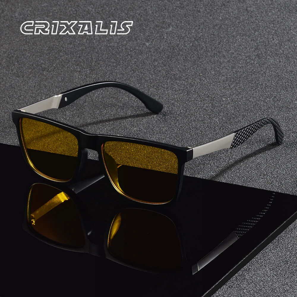 CRIXALIS Polarisierte Nachtsicht-Sonnenbrille für Männer und Frauen, zum Fahren, Angeln, quadratische Sonnenbrille, antireflektierender Schatten, UV400