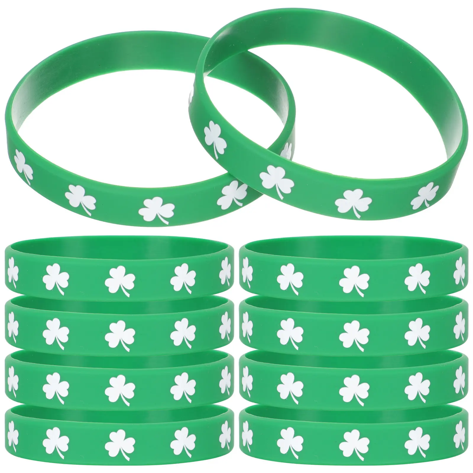 

10Pcs St Patricks Day Shamrock Silicone Bracelets Irish Clover Wristbands Party Favor Adjustable Elastic Wristbands