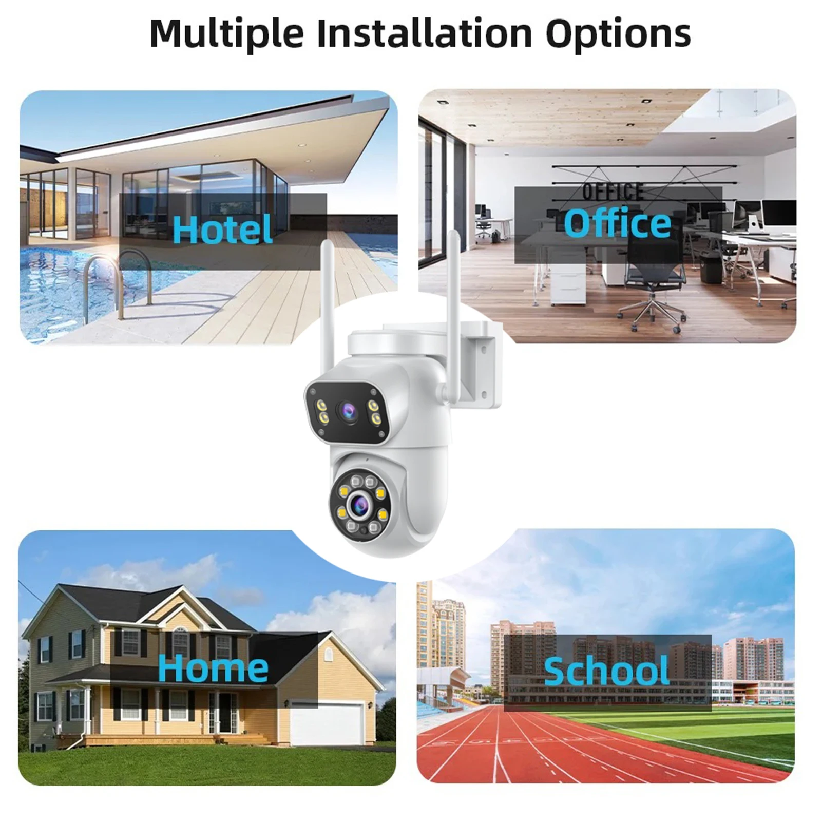 كاميرا أمان لاسلكية 3MP + 3MP بعدسة مزدوجة على الحائط كاميرا واي فاي ذكية كاملة الألوان للرؤية الليلية 2-Way كشف الحركة الصوتية