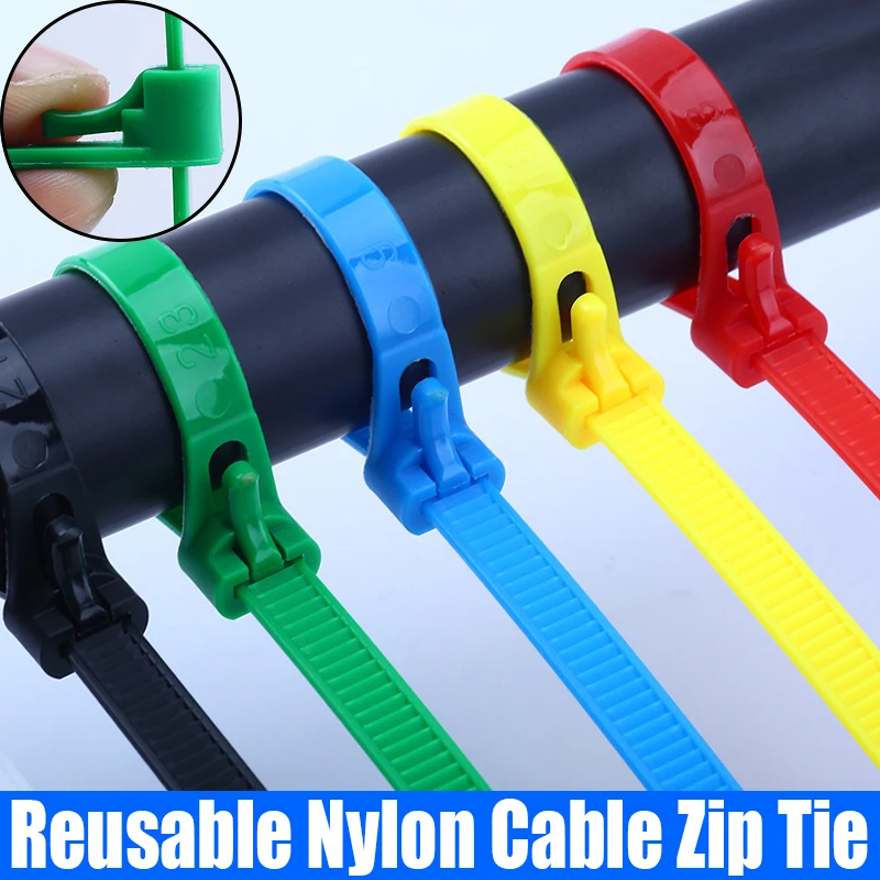 

100PCS Colored Reusable Plastic Nylon Cable Zip Tie Releasable Fixed Binding Disassembly Reuse May Loose Nylon Cable Tie