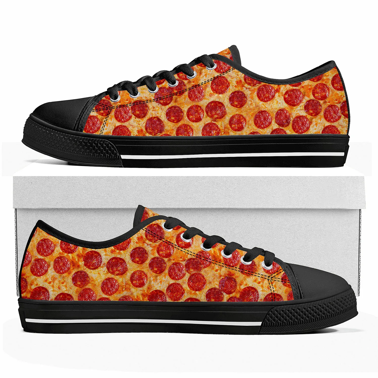 

Patrón de comida deliciosa pizza 3D Low Top Sneakers Mens Womens Teenager High Quality Sneaker Canvas Custom Made Couple Shoes