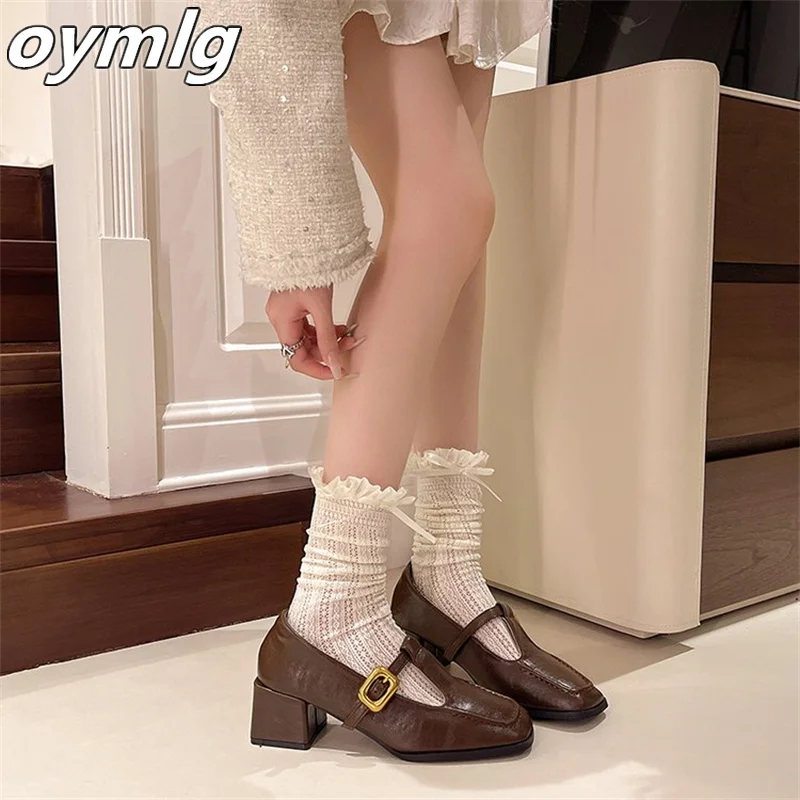 Small niche design sense, coarse follow-up shoes, loafers, square toe small leather shoes, retro Mary Jane shoes, women's shoes