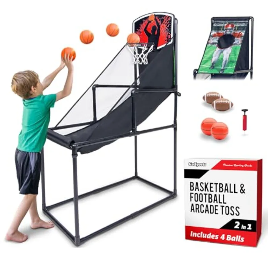 

2 in 1 Basketball and Football Toss Arcade Game - Indoor and Outdoor Toy Hoop for Ages 3-8