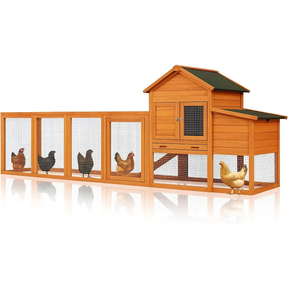 

Большой деревянный курятник для двора - Уличный вольер для домашней птицы с 2 курятниками, гнездовыми ящиками, выдвижными поддонами, защитой от вредителей