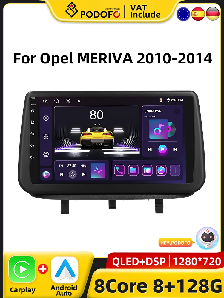 Podofo 4G CarPlay Android Radio pour Opel Meriva 2010-2014 système Intelligent de voiture 2din GPS stéréo unité principale lecteur multimédia de voiture