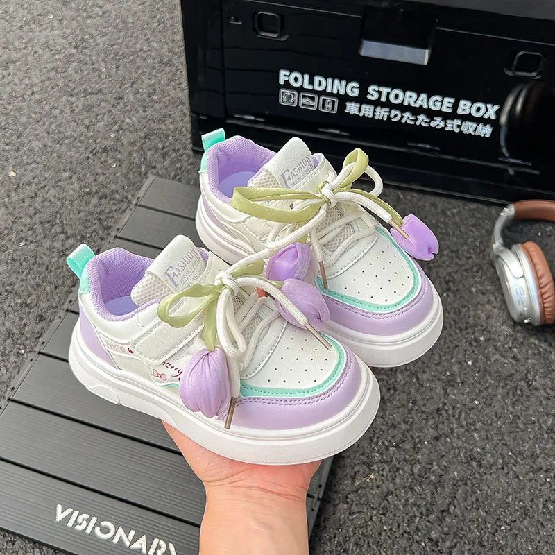 

Kids'Casual Shoes Sneakers PU Leather For Girls Anti-slip Soft Bottom Breathable Thick Bottom Pink Pruple Shoes Size 26-36