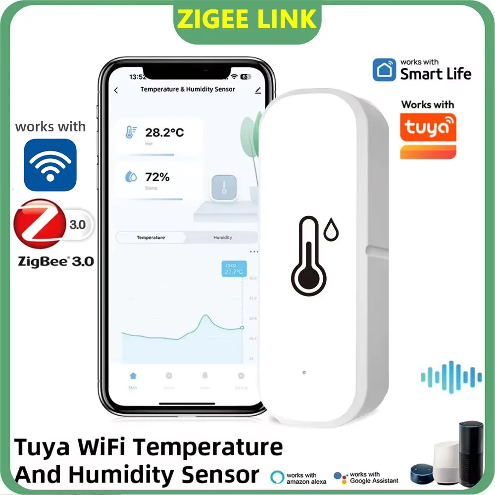 For Tuya ZigBee WiFi Temperature Humidity Sensor Smart Life App Remote Monitor Indoor Thermometer Detector for Alexa Google