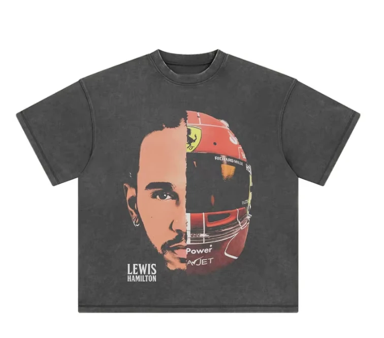 

2026 New Lewis Hamilton Printed Cotton Y2K Washed T-shirt Summer Men and Women Fashion Retro and Comfortable Short Sleeved Shirt
