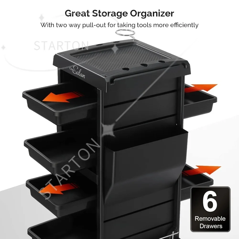

Rolling Salon Trolley Cart with Wheels 6 Drawers, Beauty SPA Storage Organizer, Hair Tool Holder Mobile