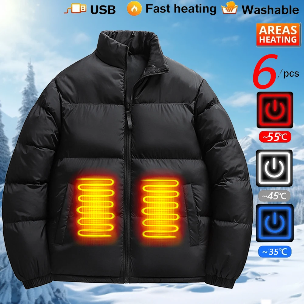 

6 Areas Heated Jacket USB Winter Outdoor Electric Heating Jacket For Women Men Warm Thermal Coat Clothing Heatable Cotton Jacket
