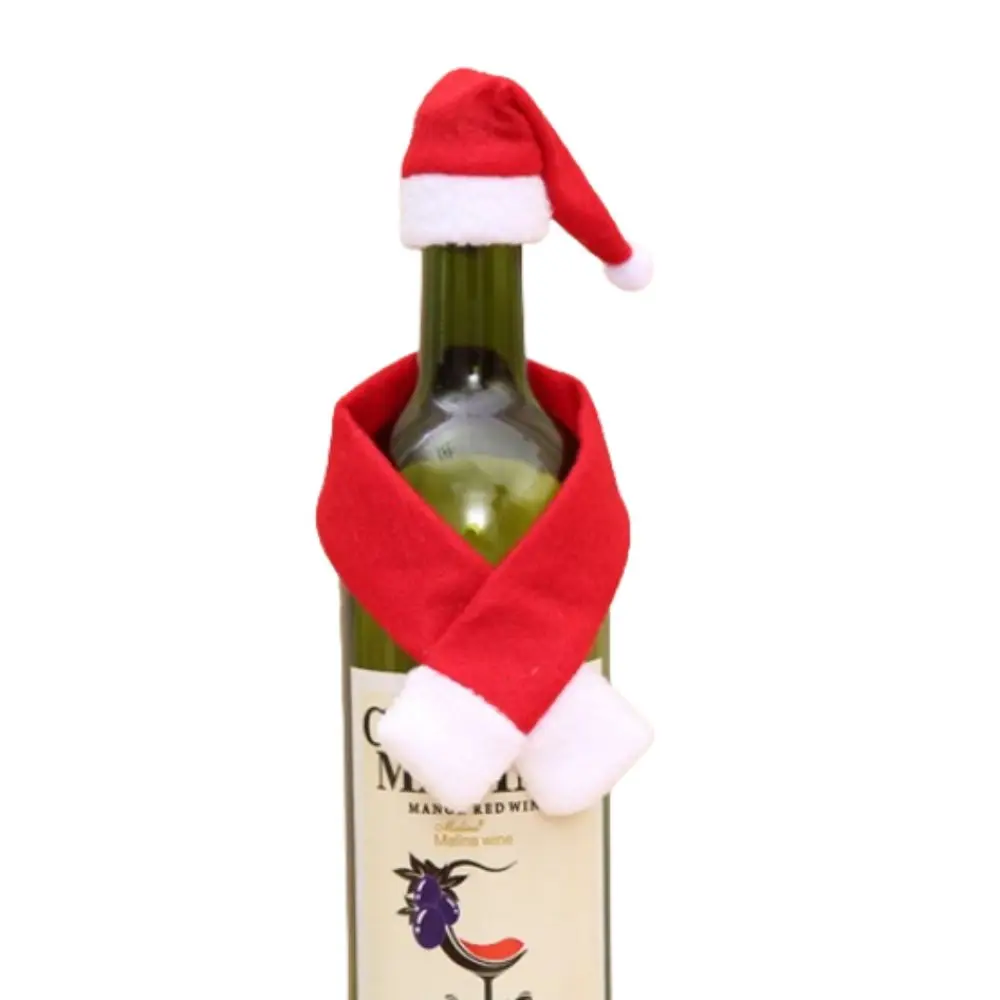 Juego de 6 fundas para botellas de vino de Navidad, color rojo, reutilizable, exquisito sombrero de Navidad, bufanda, cubierta para botellas de vino, bolsa de vino de dibujos animados, regalo