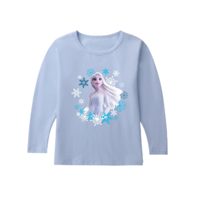 Children's Base T-Shirt Ice and Snow Princess Elsa Girls' Round Neck T-Shirt Spring and Autumn Thin Style Girls' Long Sleeved U