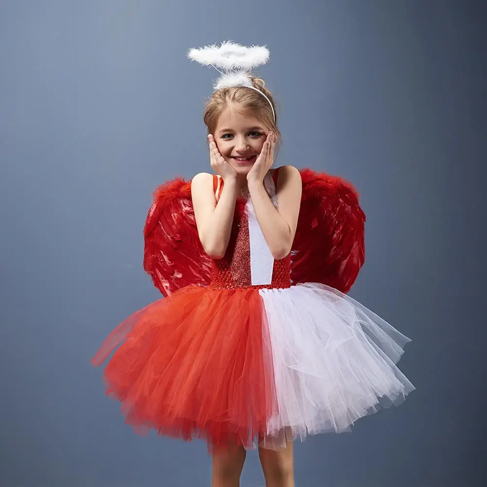 Vestido de Cosplay de Ángel para niñas, tutú, tocado, falda, trajes de fantasía para niños, traje de fiesta de Carnaval de Halloween