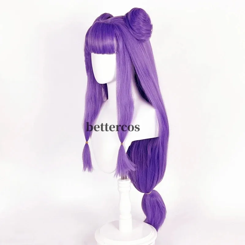 Peluca de champú Anime Ranma 1/2 peluca de Cosplay Ranma Nibun-no-Ichi púrpura bollos largos pelucas de pelo sintético resistentes al calor + gorro de peluca