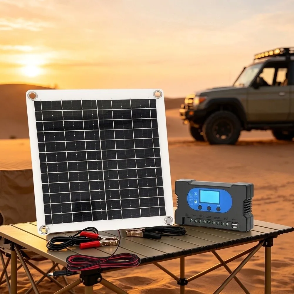 1pc Solar Panel With Controller 12W For Outdoor And Camping Vehicles RV Travel Accessories Easy To Use