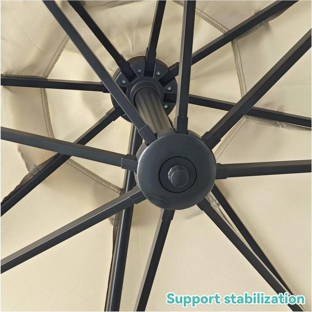 10FT Outdoor Patio Umbrella with 4 Gear Heights, Large Offset Market Umbrella with 360-degree Rotation, Hanging Outdoor Shade