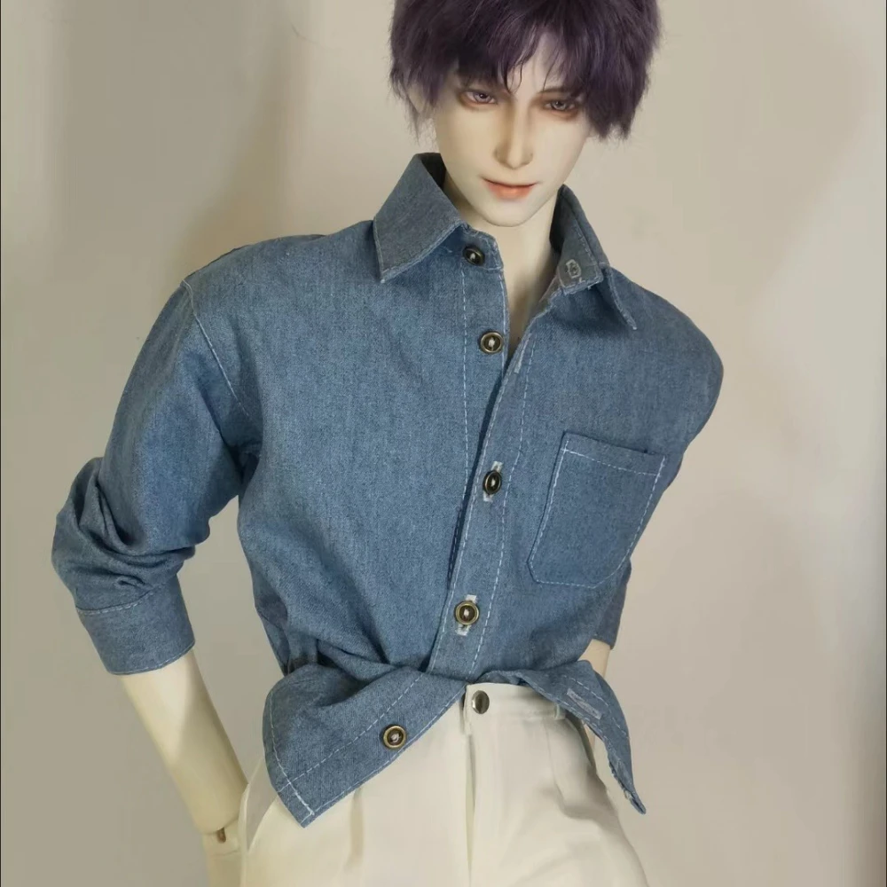 

1/3 Doll's Clothes Blue Cowboy Shirt for 70/73/75/77cm Male Bjd Doll Long Sleeve Dress Up Girl Toys Play House Doll Accessories