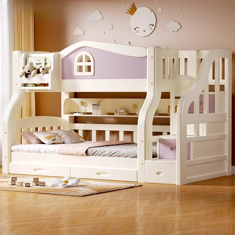 ww-135x200cm Children Bed Low 2 People Bunk Beds Adult Slide Ladder Double Kids Bunk Bed Mattress Frames Bedroom Furniture