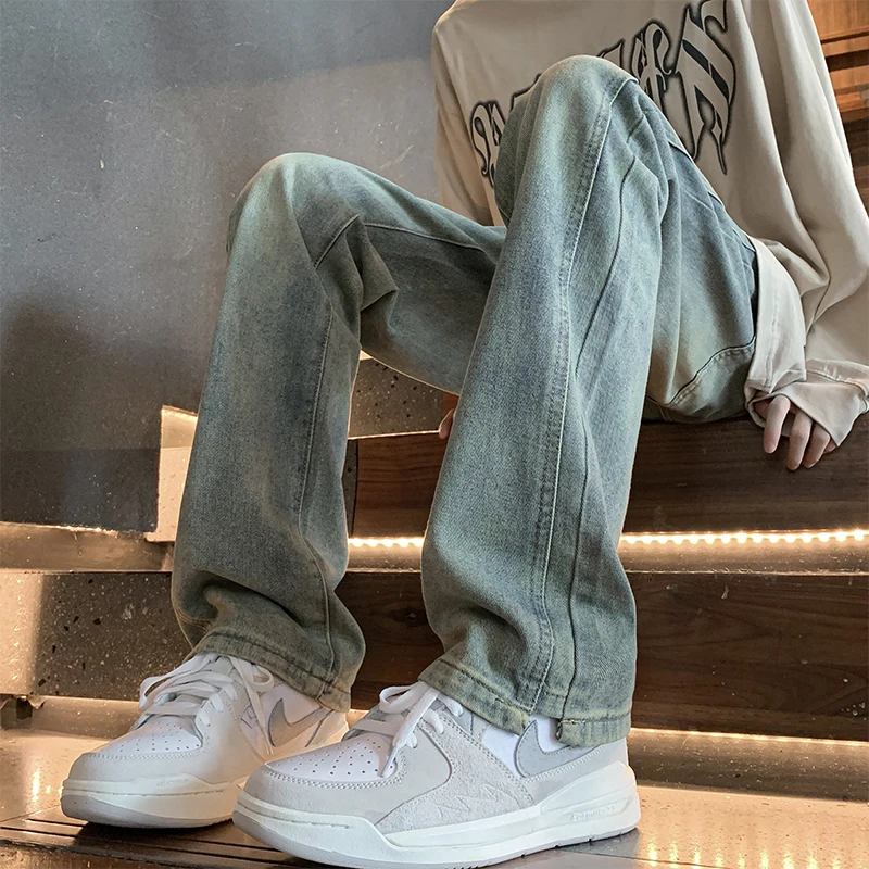 

Slim Fit Straight Leg Jeans Men's Spring Autumn 2024 New Fashion Elastic Micro Flared Pants Casual High Street Style Jeans