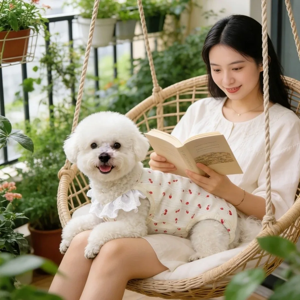 Bow Print Dog Pajamas Breathable Flying Sleeve Wrap Belly Suit Full Belly Protection Comfortable Summer Pet Vest Puppy Wear