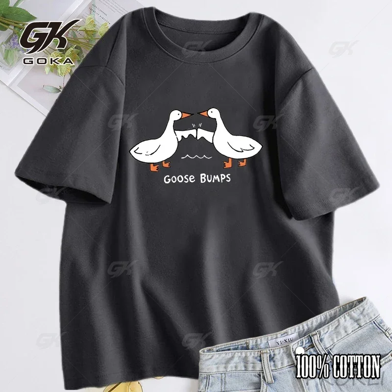 Goose Bumps T Shirt Funny Silly Goose  Duck Short Sleeve Tee Cotton Casual O Neck Tee Shirt Unisex Summer Woman Clothing