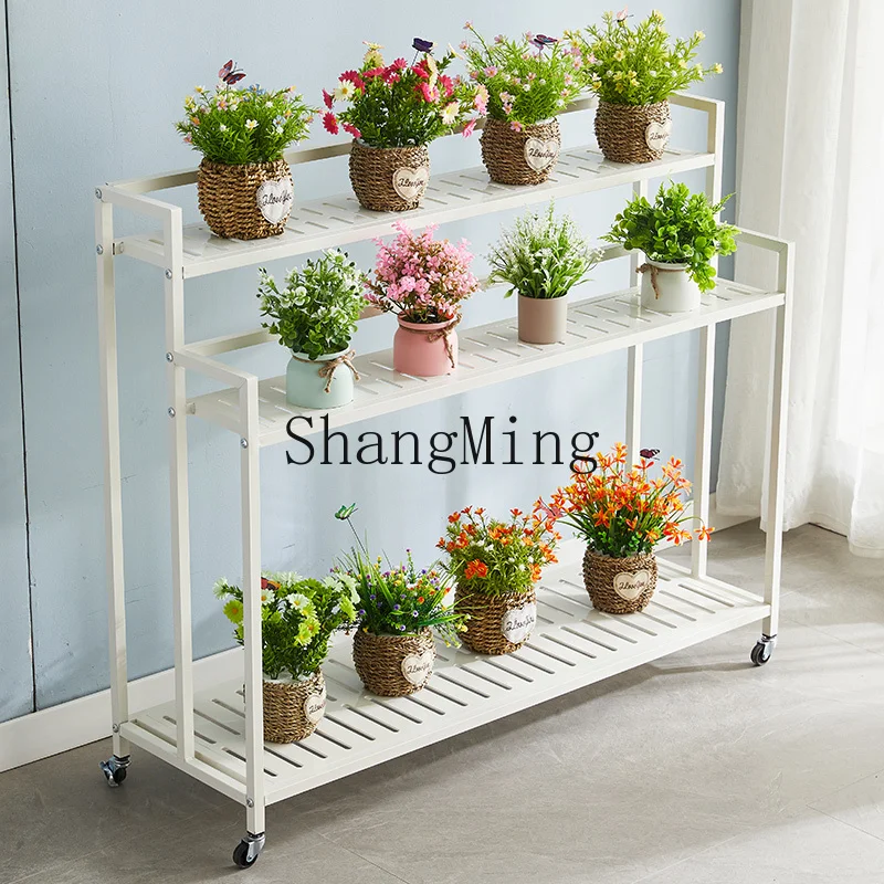 

LXY new shelf balcony movable with wheels living room floor-to-ceiling wrought iron multi-layer outdoor flower pot