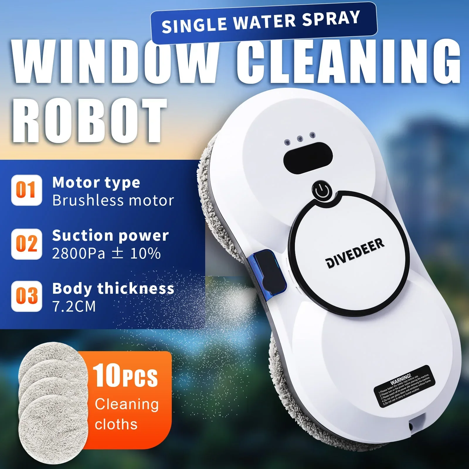 Automatic High-Rise Window Cleaning Robot, Dual-Sided Water Spray Glass Cleaner with Brushless Motor, Skyscraper Home/Office