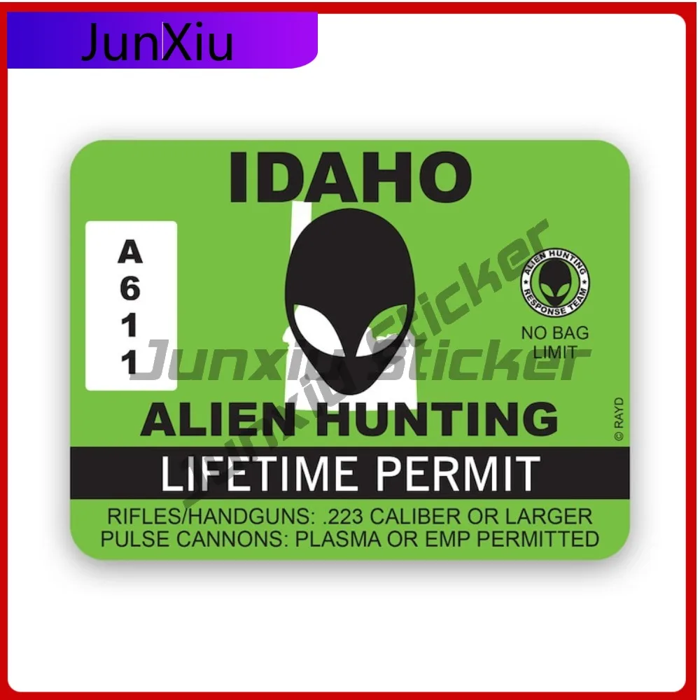 

Idaho Alien Hunting Permit Sticker Uv Protected Decals Auto Decor Car Sticker Vinyl Decal Die Cut Sun Protection Waterproof
