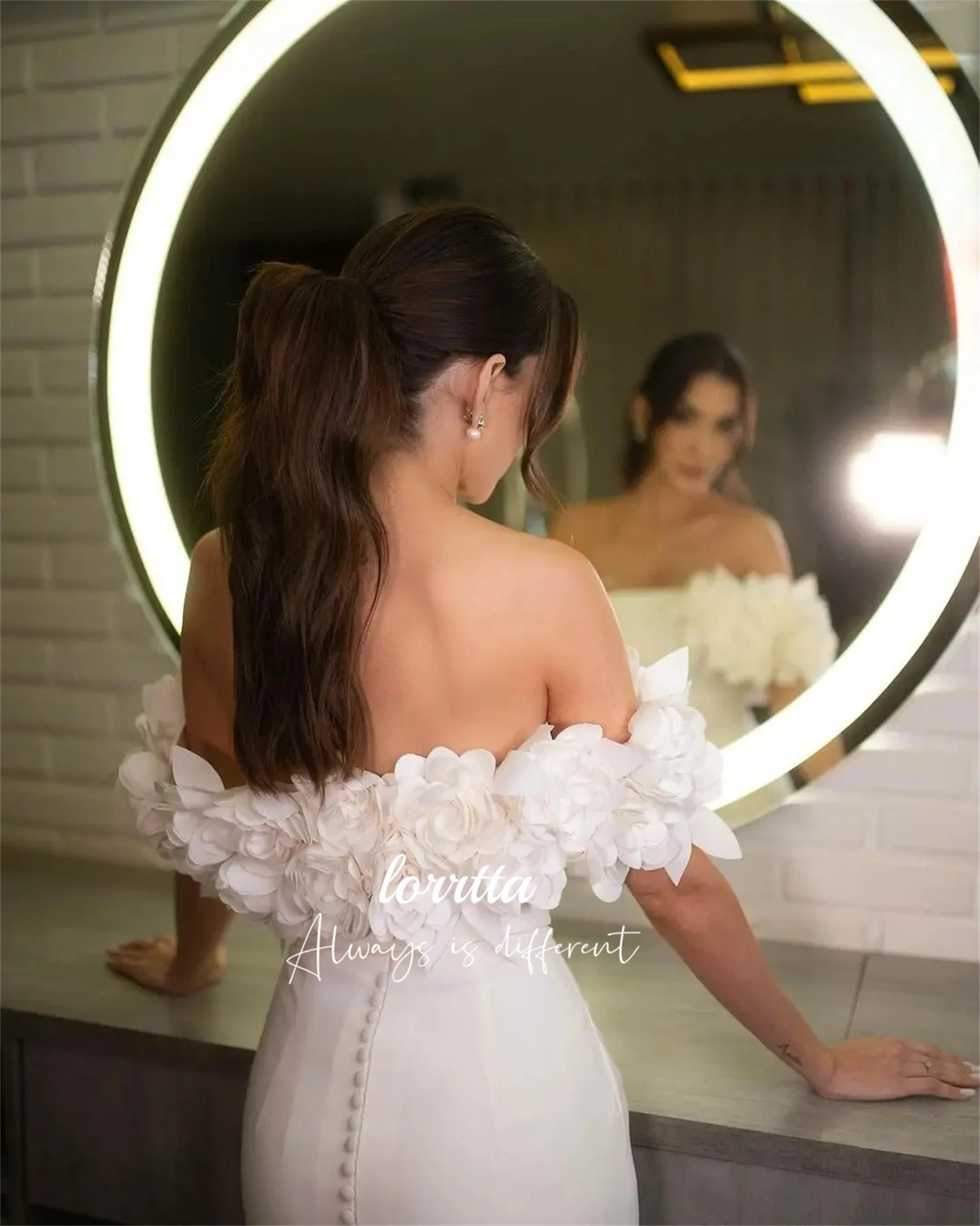 Lorrtta-Vestido Sereia Branca, Decoração de Flores, Vestidos de Casamento para Ocasiões Formais, Manto Feminino de Luxo