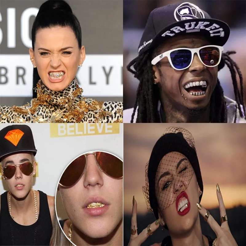 New Fit silver color Plated Hip Hop Teeth Grillz Caps Top&Bottom Grill Set for Christmas Party Vampire Tooth Grillz
