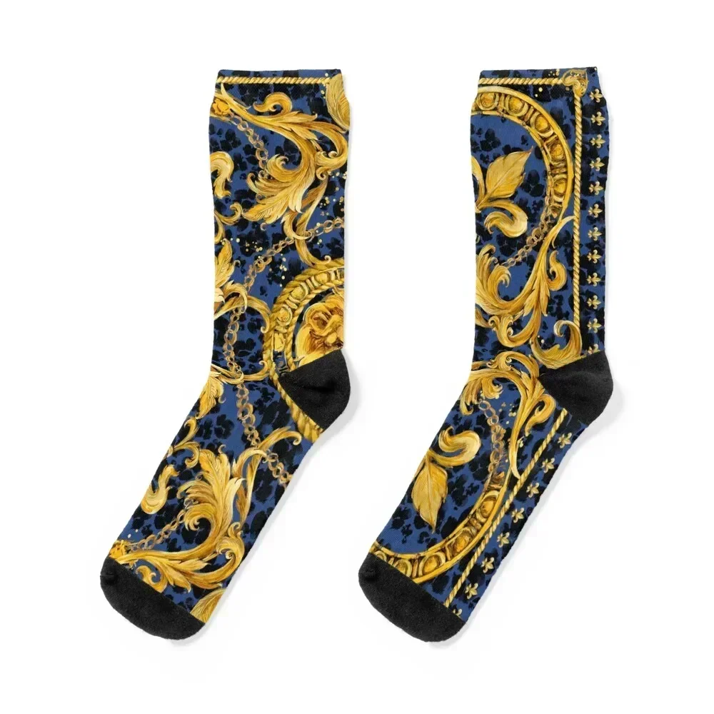 

golden lion and damask ornament. Socks japanese fashion man floor sheer Men's Socks Women's