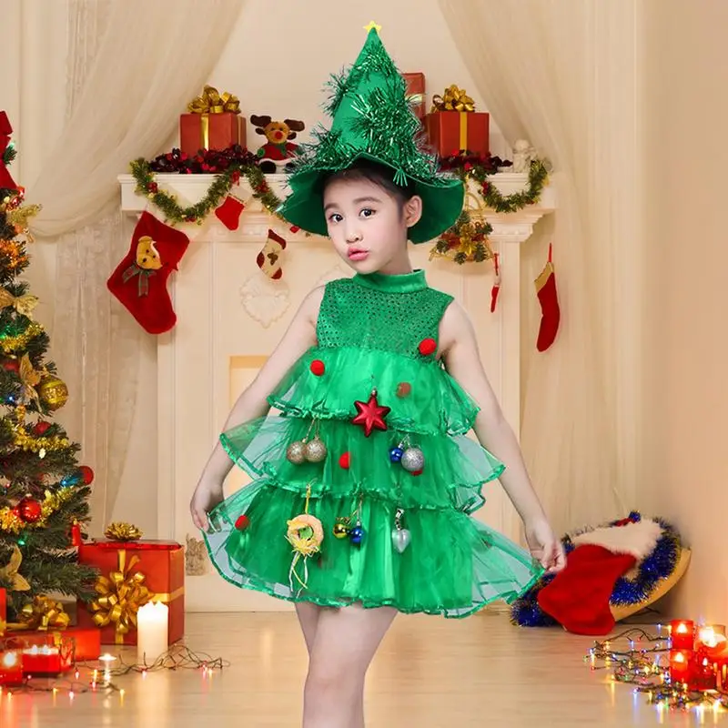 Christmas Tree Dress For Toddler Christmas Tree Shape Festival Clothing Girls Fancy Dress-Up Costume For Stage Performance