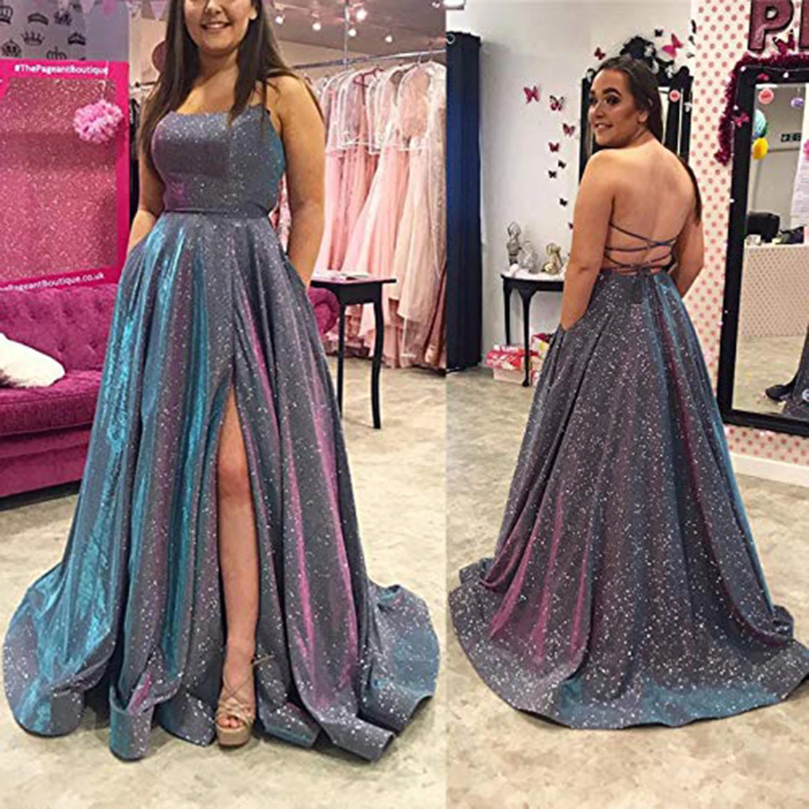 

Customized Evening Dress Blue Strapless Lace up Floor-Length Backless Pleat A-Line Plus size Women Formal Party Gown H765