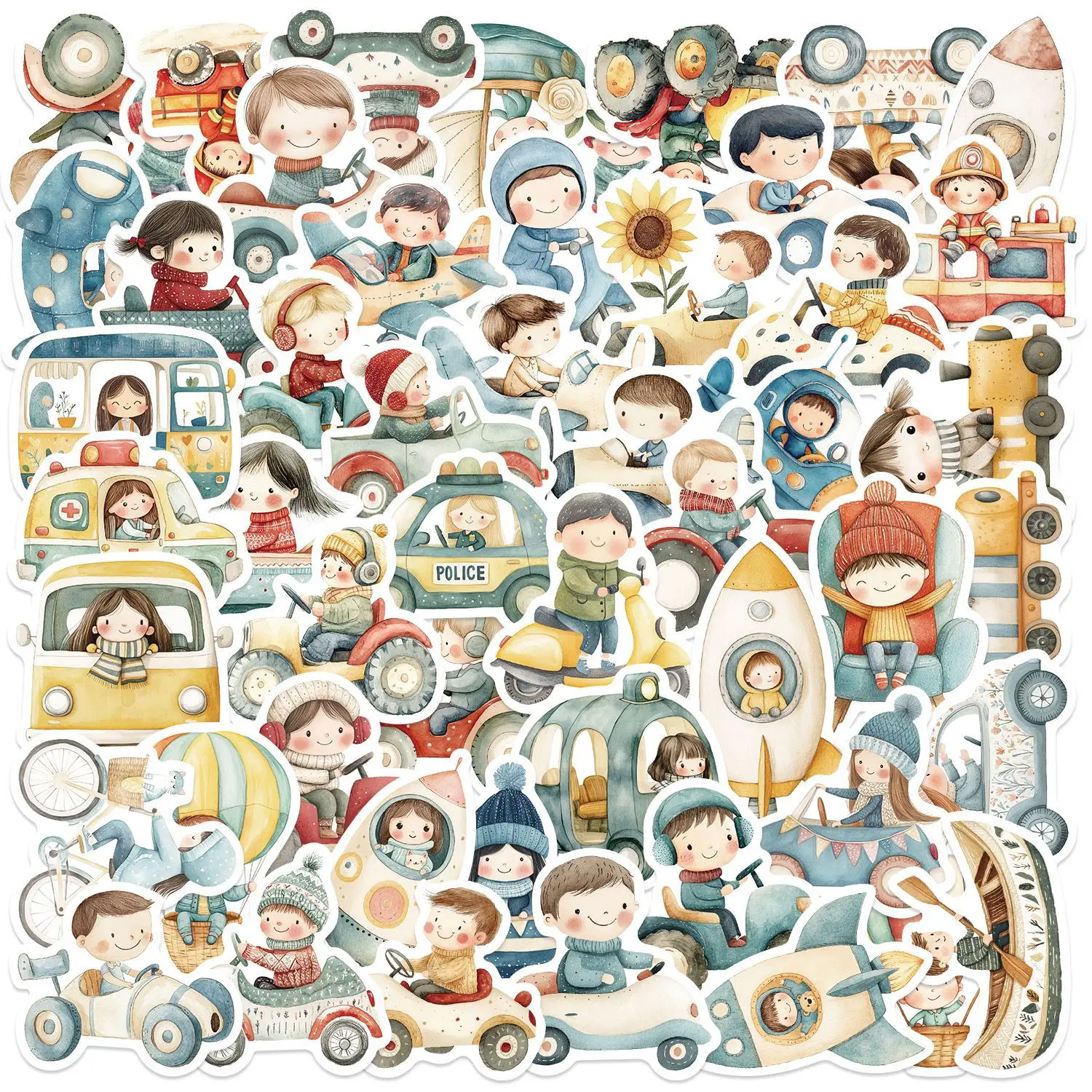 10/30/50Pcs Cartoon Transportation Stickers Phone Laptop Guitar Laptop Luggage DIY Decorative Waterproof PVC Stickers For Kids