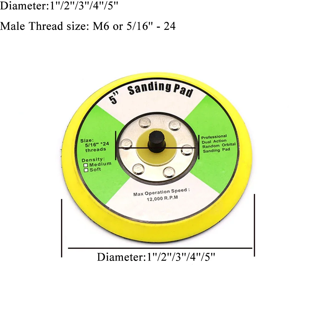 1'' - 6'' Sanding Disc Backing Pads Hook and Loop M6 5/16 Thread for Air Sander