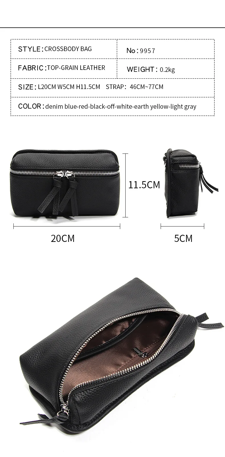 Brand Women phone Wallet Genuine Leather Shoulder Messenger Bag female Clutches purse Light weight small crossbody bag balck view 6