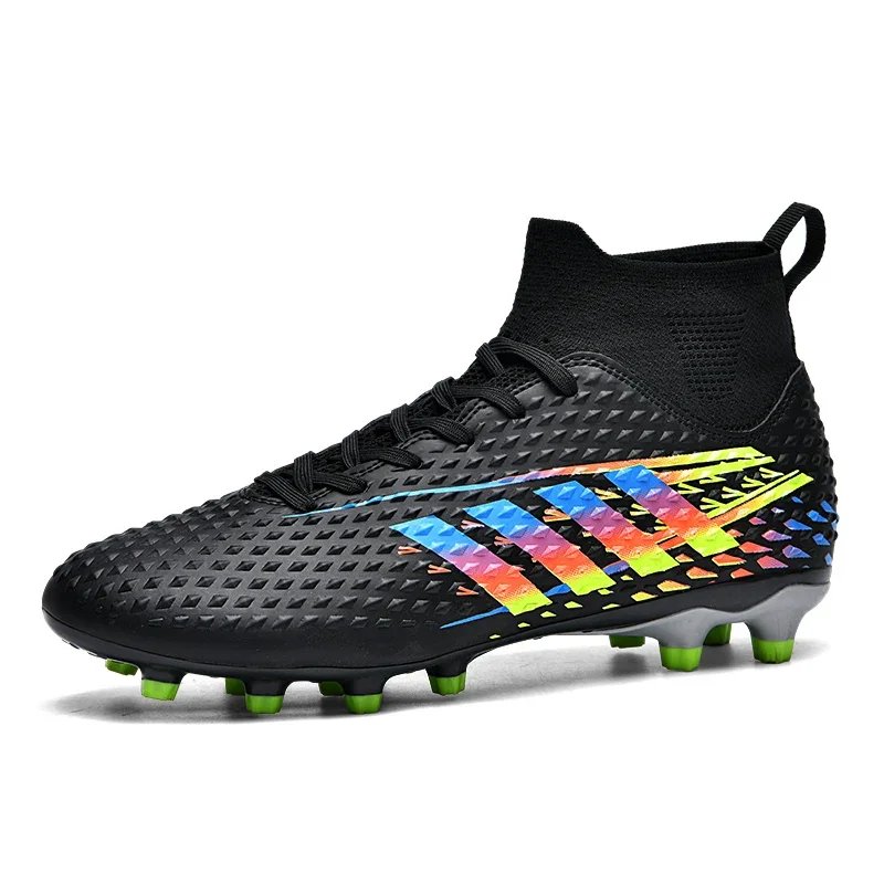 Botas de futebol masculinas longas, tênis de futebol futsal, chuteiras de tornozelo alto para crianças, tênis profissional de treinamento de grama antiderrapante