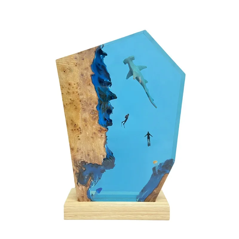 

Premium solid wood resin ornament, hammerhead shark marine series, creative gift