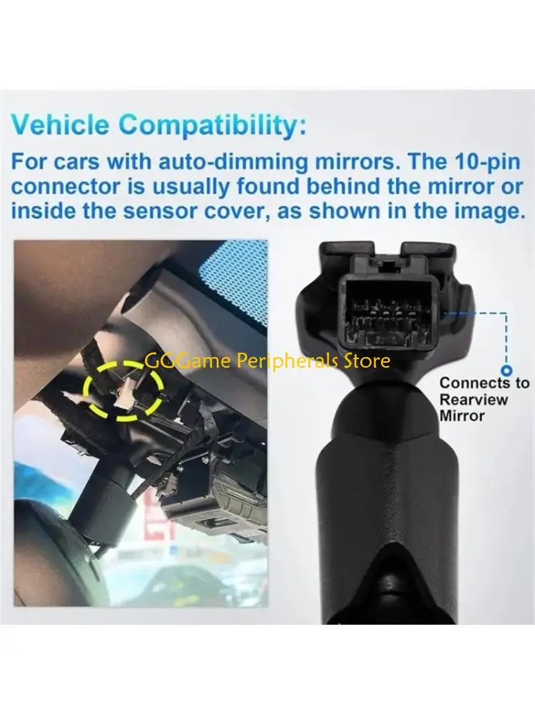 

U55B Easy Installs 10pin Mirror Adapter for Dashcam Power with USB Outputs Includes Cable for Safe Heat Management
