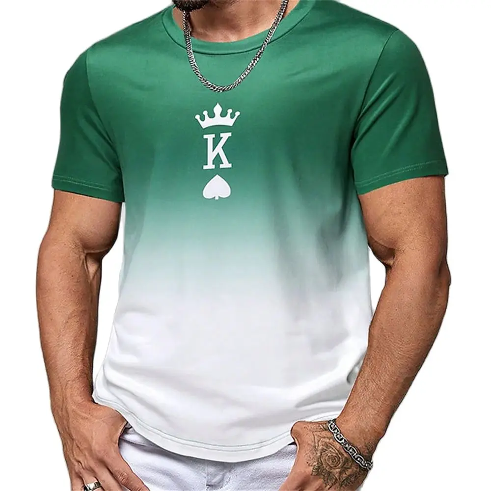 Mode Gradienten Poker Print T Shirts Für Männer Sommer Täglich O Kragen Polyester Kurzarm T-shirt Große Größe Tops Kleidung