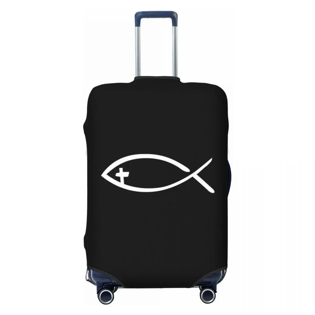 Custom Cross Fish Luggage Cover Elastic Christian Travel Suitcase Protective Covers Fits 18-32 Inch