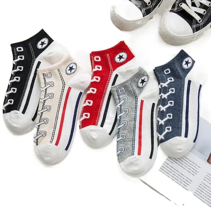 1 Pair Men Casual Socks Fashion Creative Denim Shoes Patterns Socks Japanese Happy Women Soxs Spring Summer Autumn Korean Styles