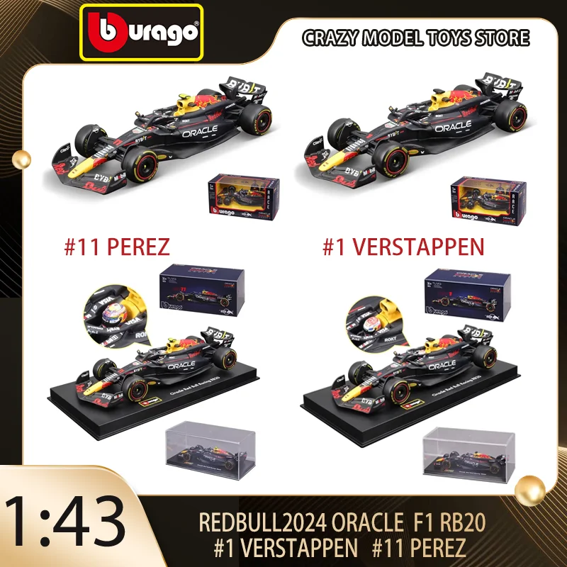 Bburago 1:43 Red Bull F1 RB20 1 Verstappen 11 Perez 2024 Oracle Alloy Diecast Formula Racing Model Collection Gift Toy