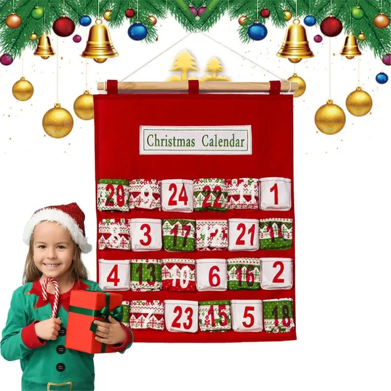 Hanging Christmas Storage Bag with Pockets Hangable Countdown Calendar Christmas Advent Calendar Candy Bags Hangable Christmas