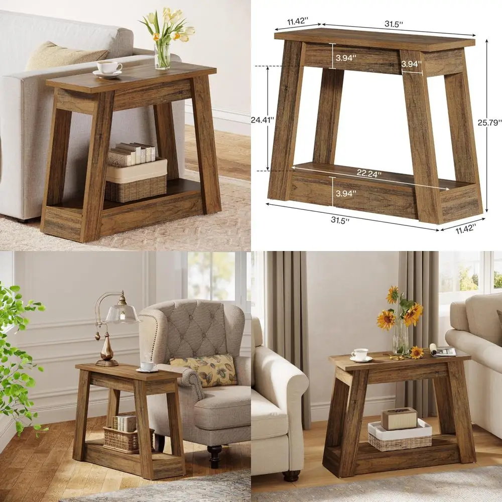 طاولة نهاية خشبية من Tribesigns، طاولة جانبية صغيرة مع رفوف تخزين، منضدة ضيقة لغرفة المعيشة وغرفة النوم (1) #1