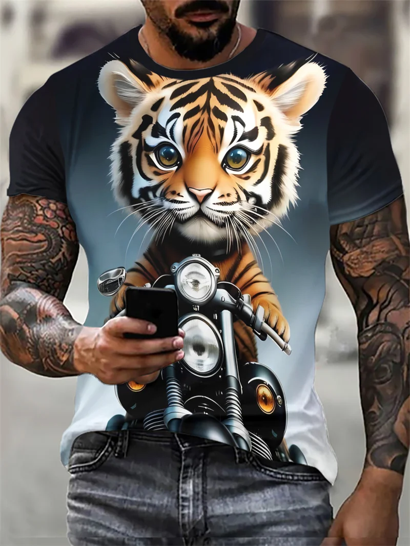 Fashion Hip Hop Tiger Pattern Men's Street T-Shirts Short Sleeve 3D Animal Print Trend T Shirt 6XL Plus Size Comfort Casual Tops