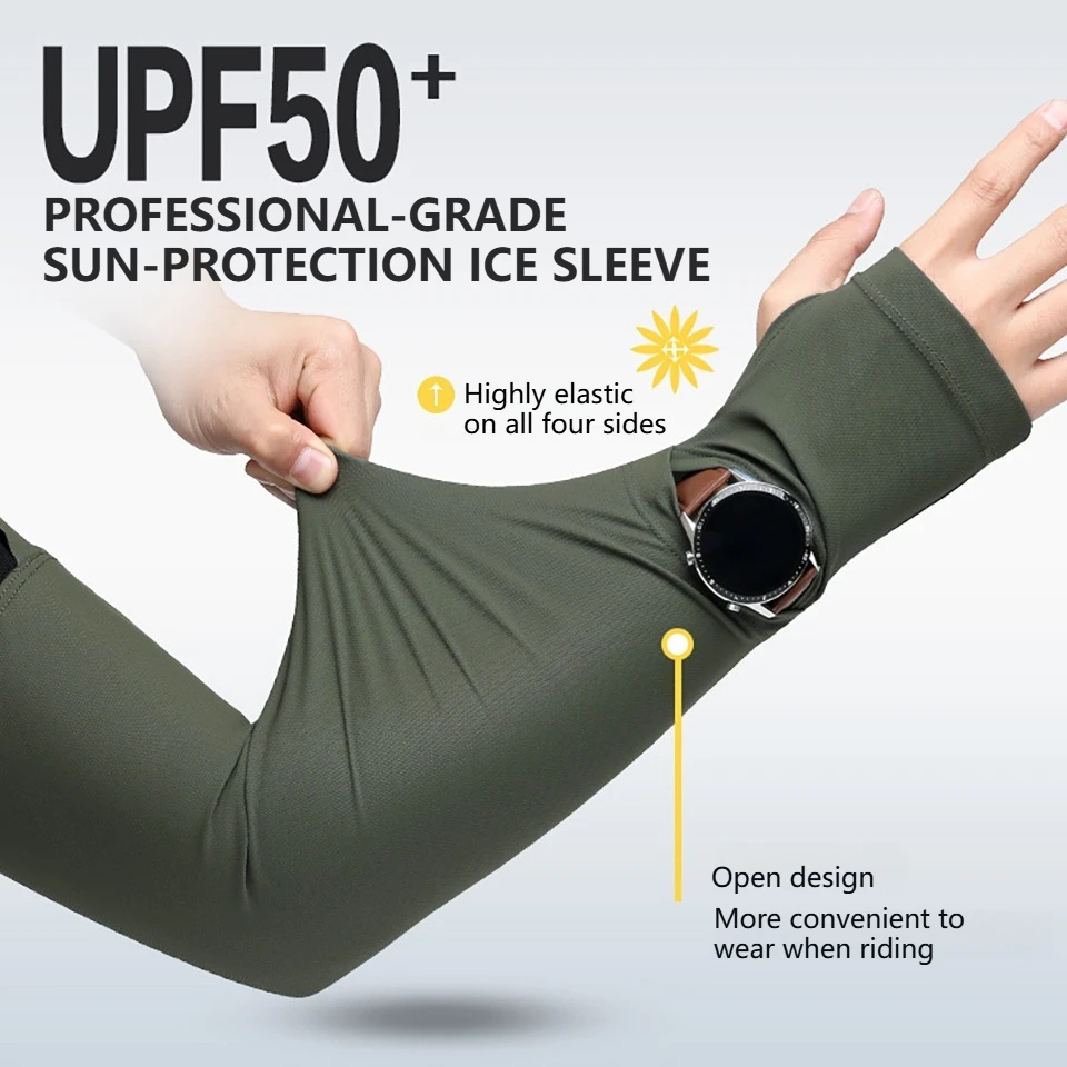 1Pair UPF50+ Cooling Arm Sleeves Breathable UV Protection Fingerless Outdoor Cycling Driving Sun Shield Moisture-absorbing Men