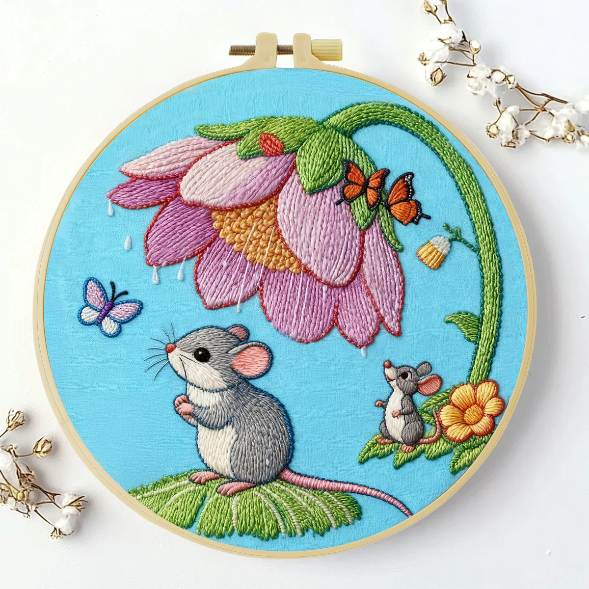 1 Stück 20X20CM/15X15CM 7,87/6,3 Zoll Maus-Stickerei-Starter-Kit DIY-Kit DIY-Stickerei-Set für Anfänger – Detail 1