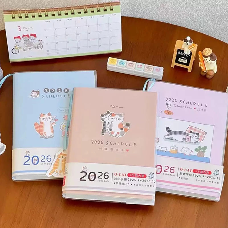 دفتر ملاحظات لطيف على شكل قطة لعام 2026 مع صفحات ملونة مخطط B6 جدول مجلة لامتحان الدراسة مجموعة هدايا قرطاسية