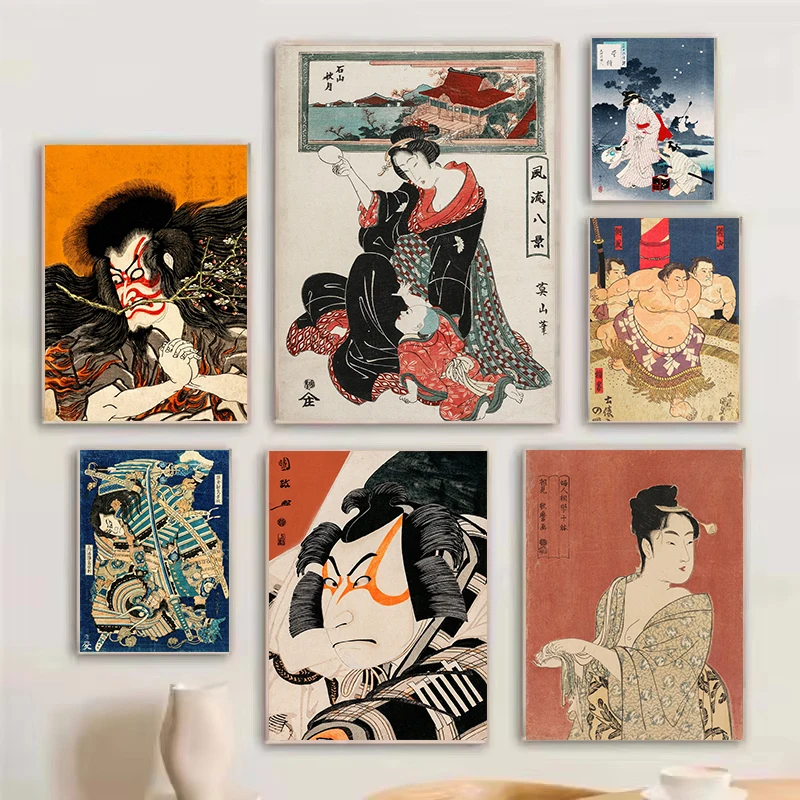Póster de arte Ukiyo-e con retrato de luchador de sumo japonés retro, pintura en lienzo, imágenes artísticas de pared, decoración interior del hogar
